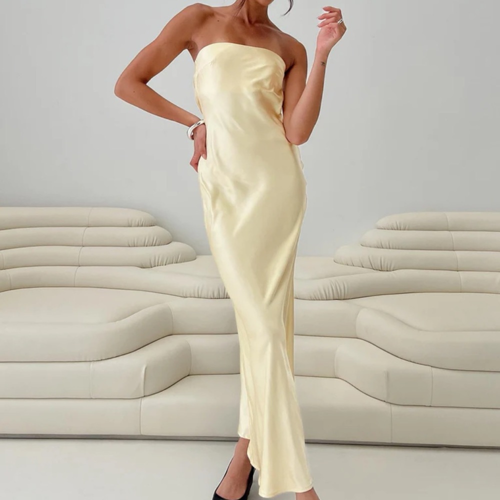 Princess Polly Satin Dress in Butter Yellow